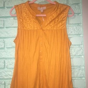 Mustard Blouse - Sleeveless with Lace Accents